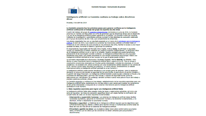 Portada WP Principios básicos de la UE para la IA